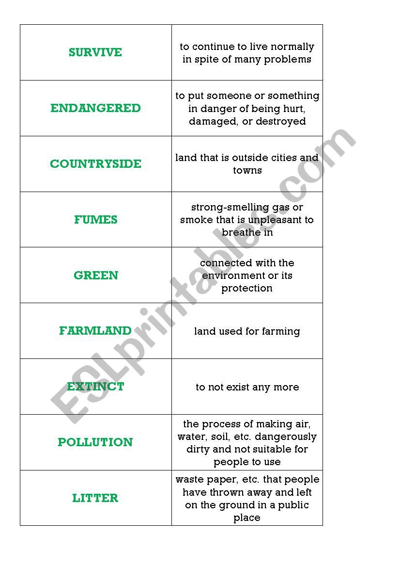 Environmental vocabulary worksheet