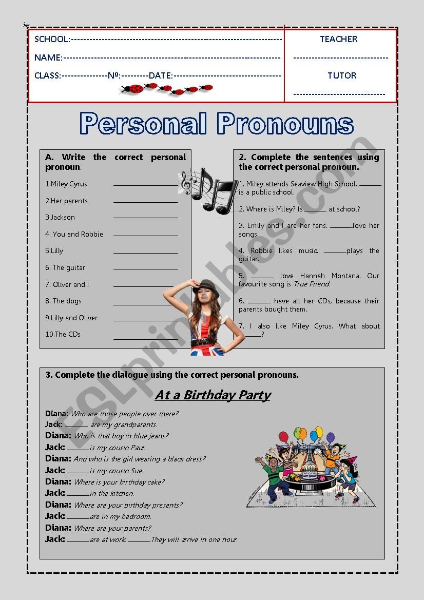 Personal pronouns worksheet