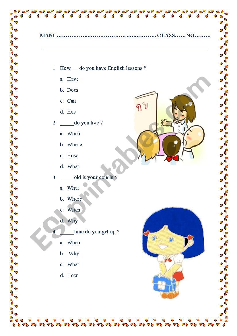 english test worksheet