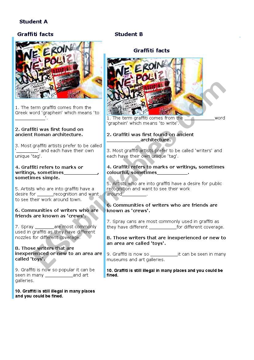 graffiti information gap worksheet