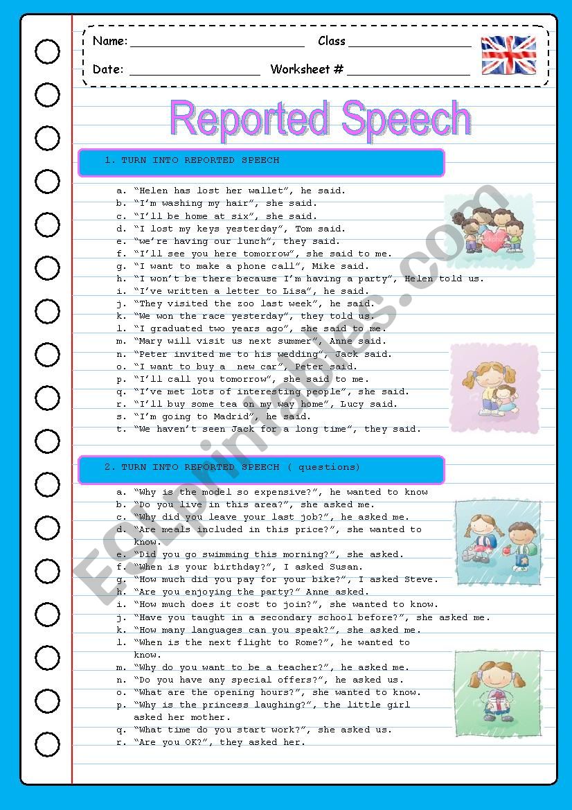 grammar worksheet reported speech 1