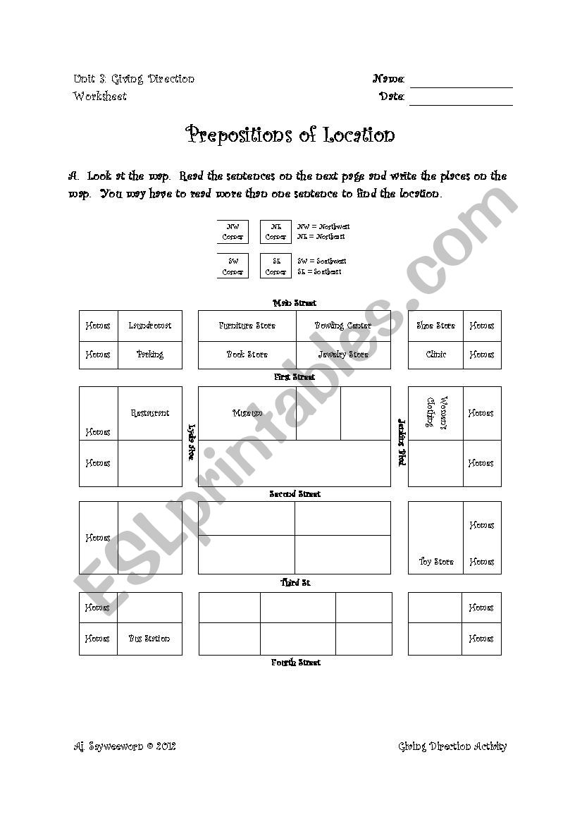 Giving Direction worksheet