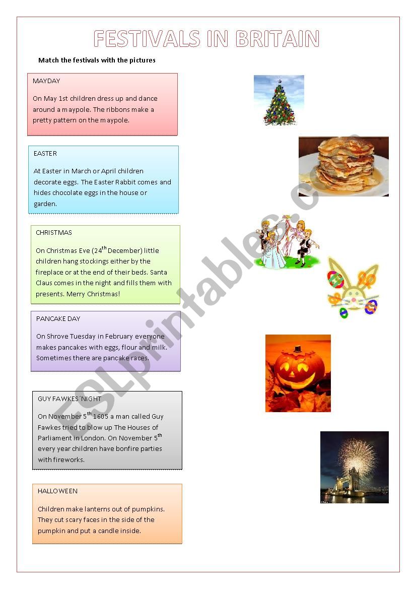 Festivals in Britain worksheet