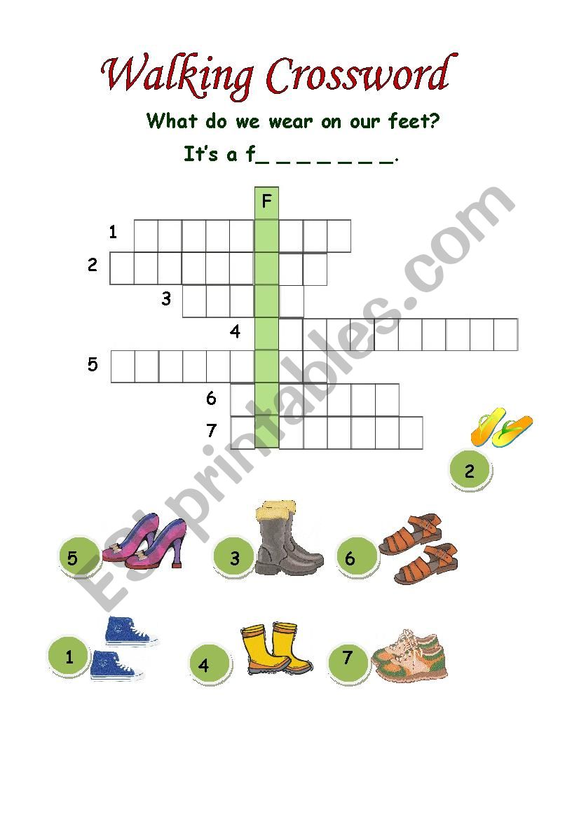 Shoes- crossword worksheet