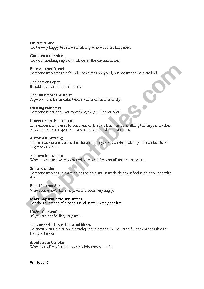 Weather Idioms worksheet