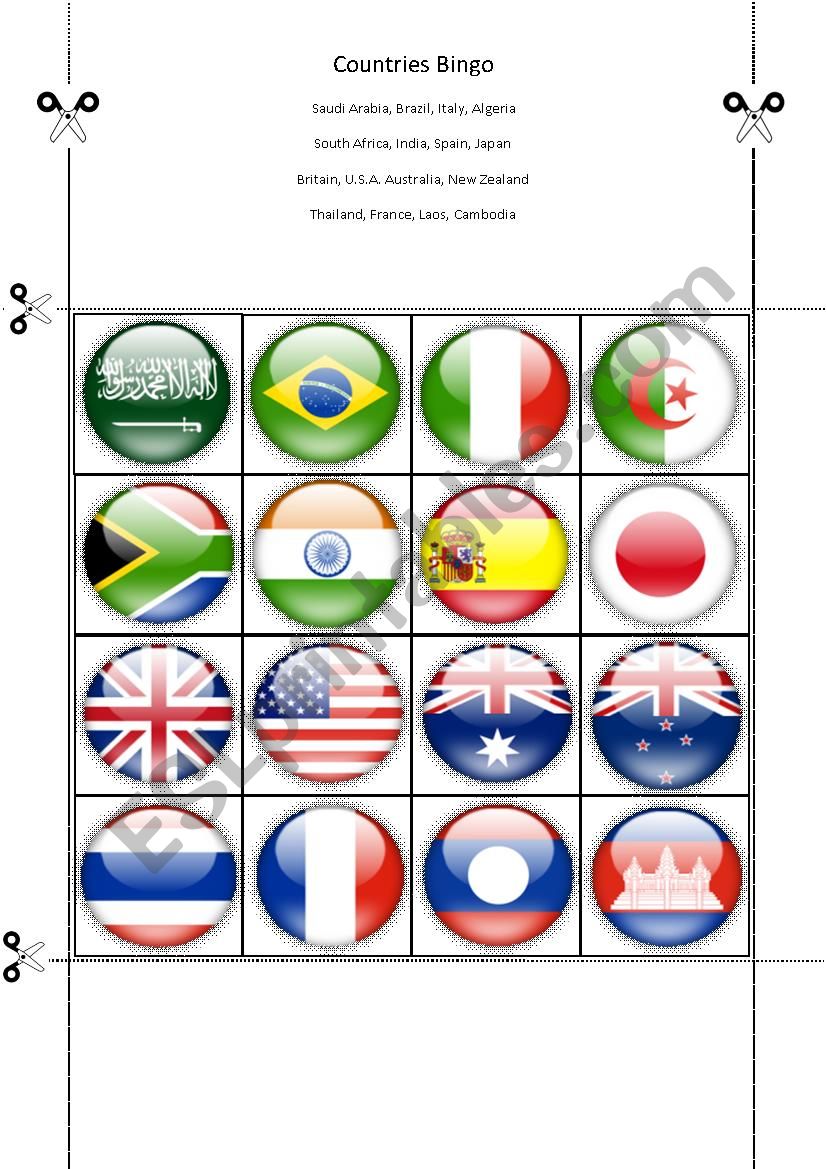 Countries Bingo Part Thirteen worksheet