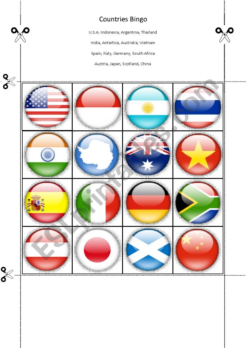 Countries Bingo Part Fourteen worksheet