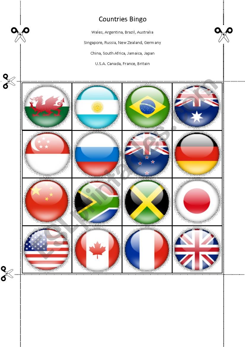 Countries Bingo Part Fifteen worksheet
