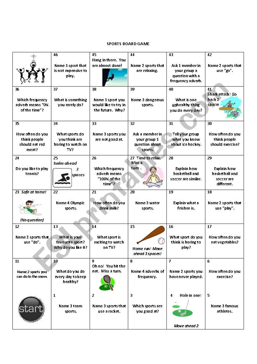 Sports Board Game and Frequency Adverbs