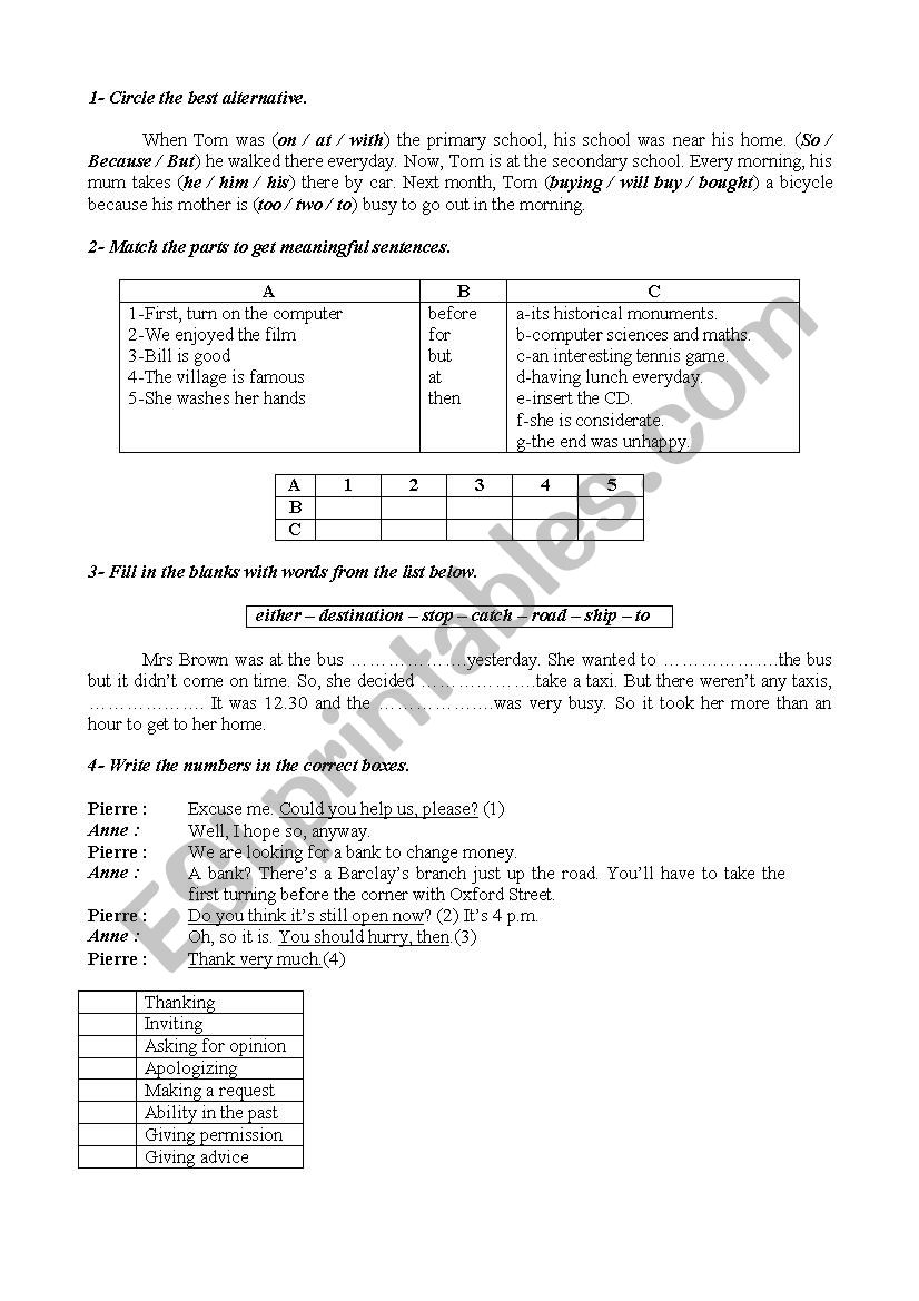 Language activities worksheet