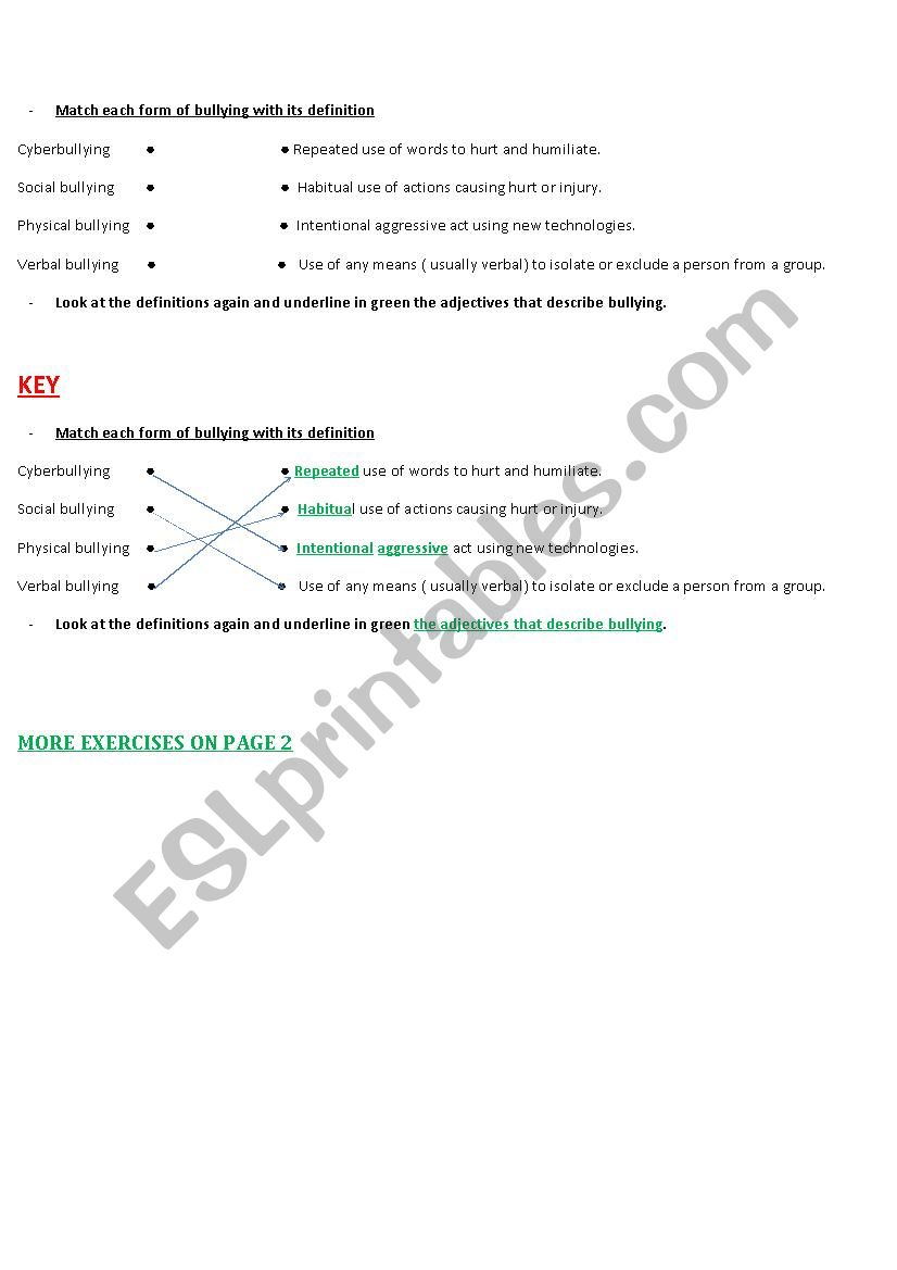 BULLYING  ( activties to deal with the topic) 