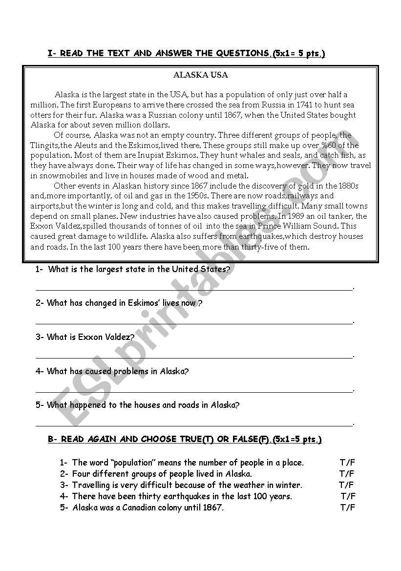 reading text worksheet