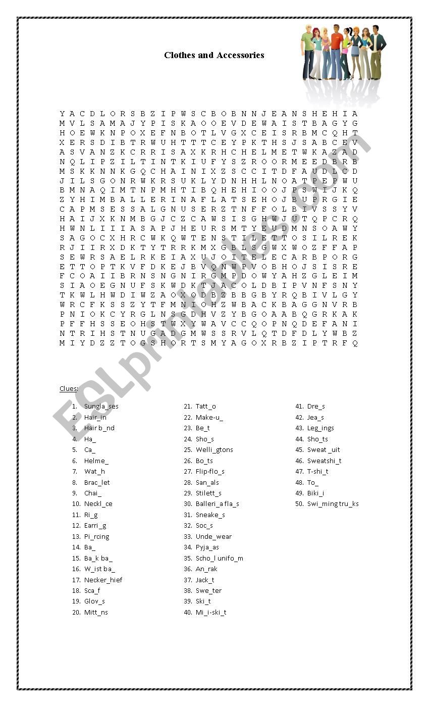Clothes and Accesories worksheet