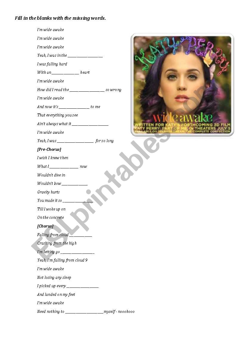 Wide Awake - Katy Perry worksheet