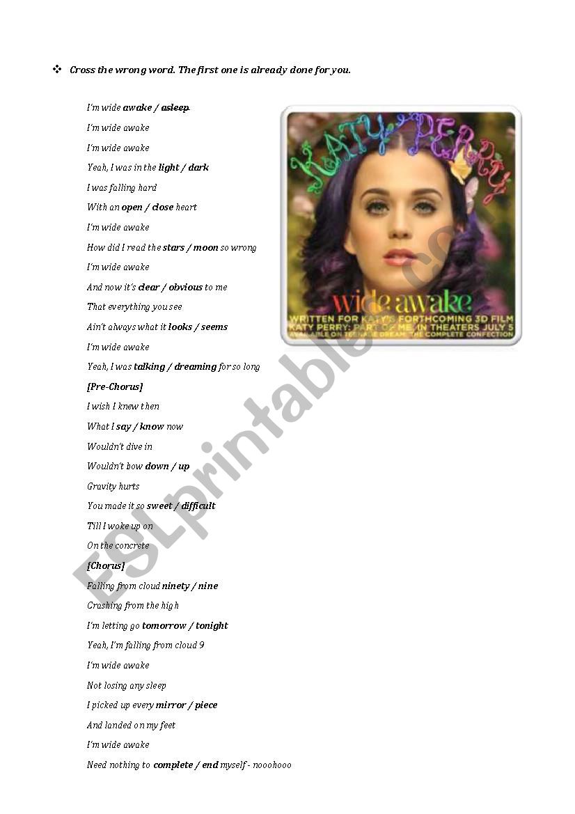 Wide Awake - Katy Perry worksheet