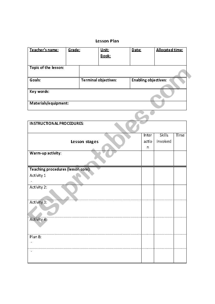 Lesson Plan Template worksheet