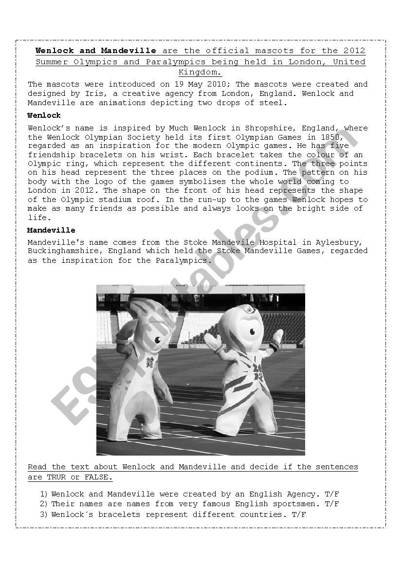 Olympic Mascots worksheet