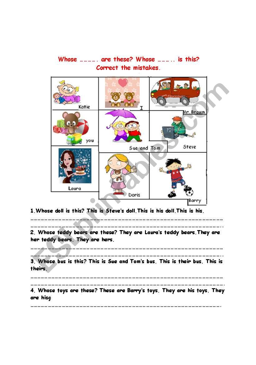 possessives worksheet