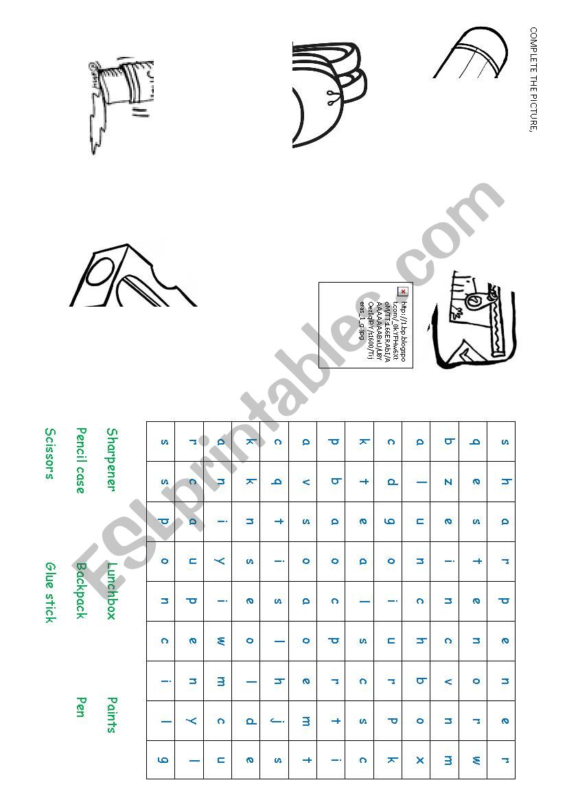 School Objects worksheet