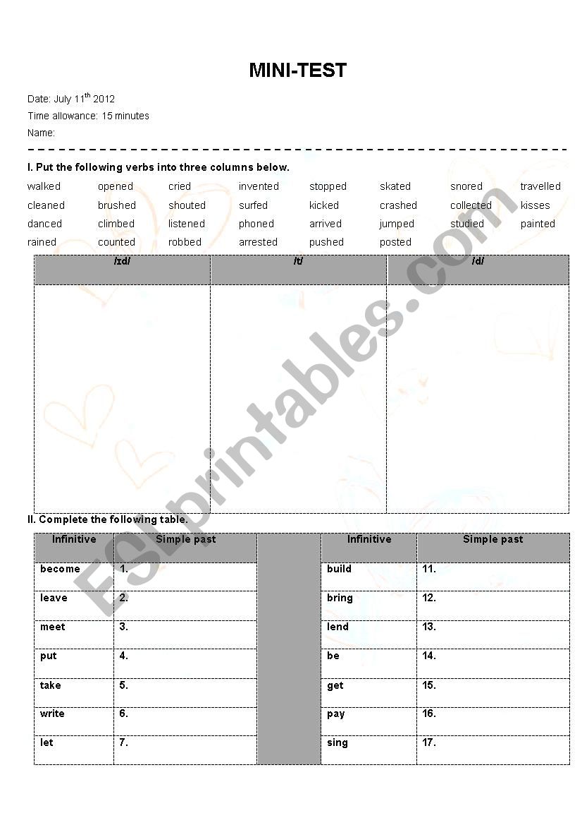 simple past verbs regular and irregular