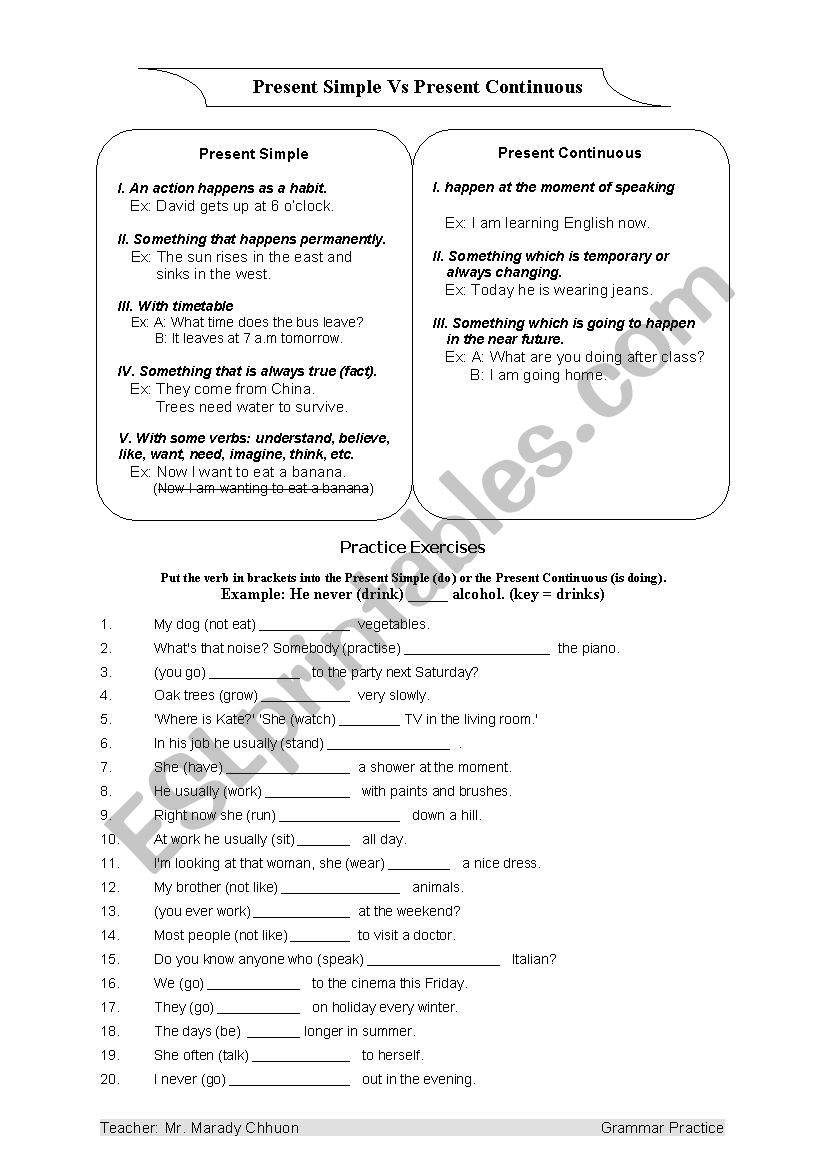 Present Simple Vs Present Continuous