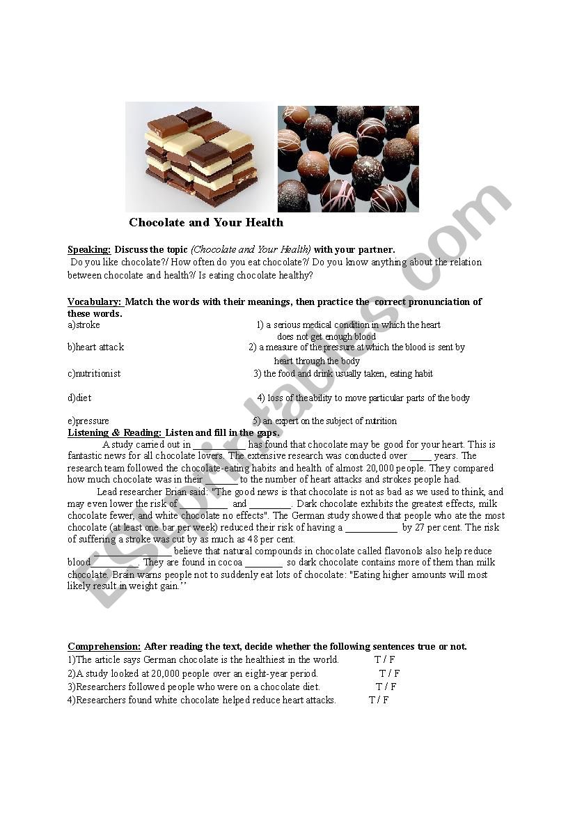 chocolate worksheet
