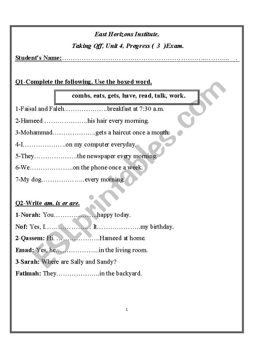 progress 3 worksheet