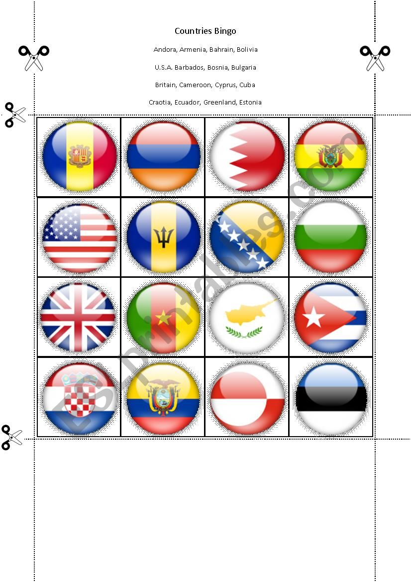 Countries Bingo Part Sixteen worksheet
