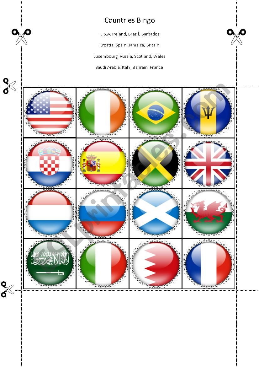 Countries Bingo Part Eighteen worksheet