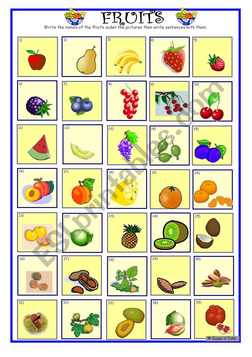 FRUITS worksheet