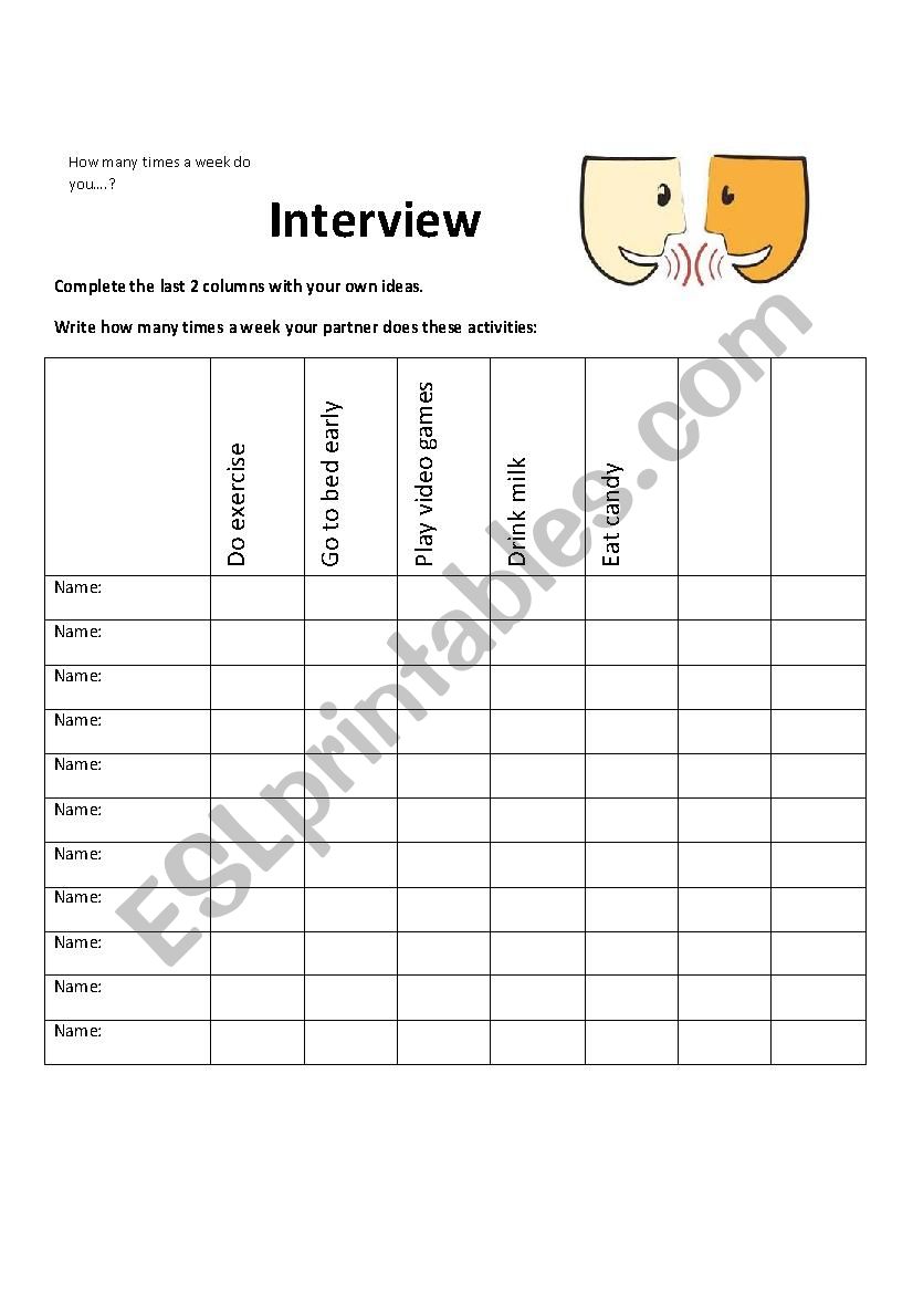 Interview about Habits worksheet