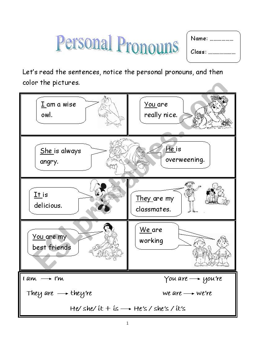 personal pronouns worksheet