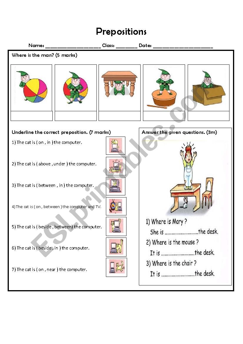 prepositions worksheet