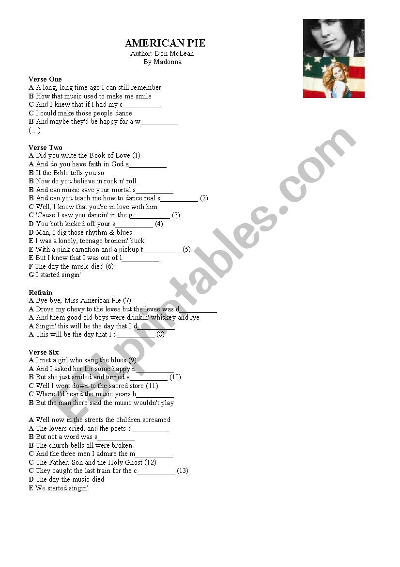 Madonna - American Pie worksheet