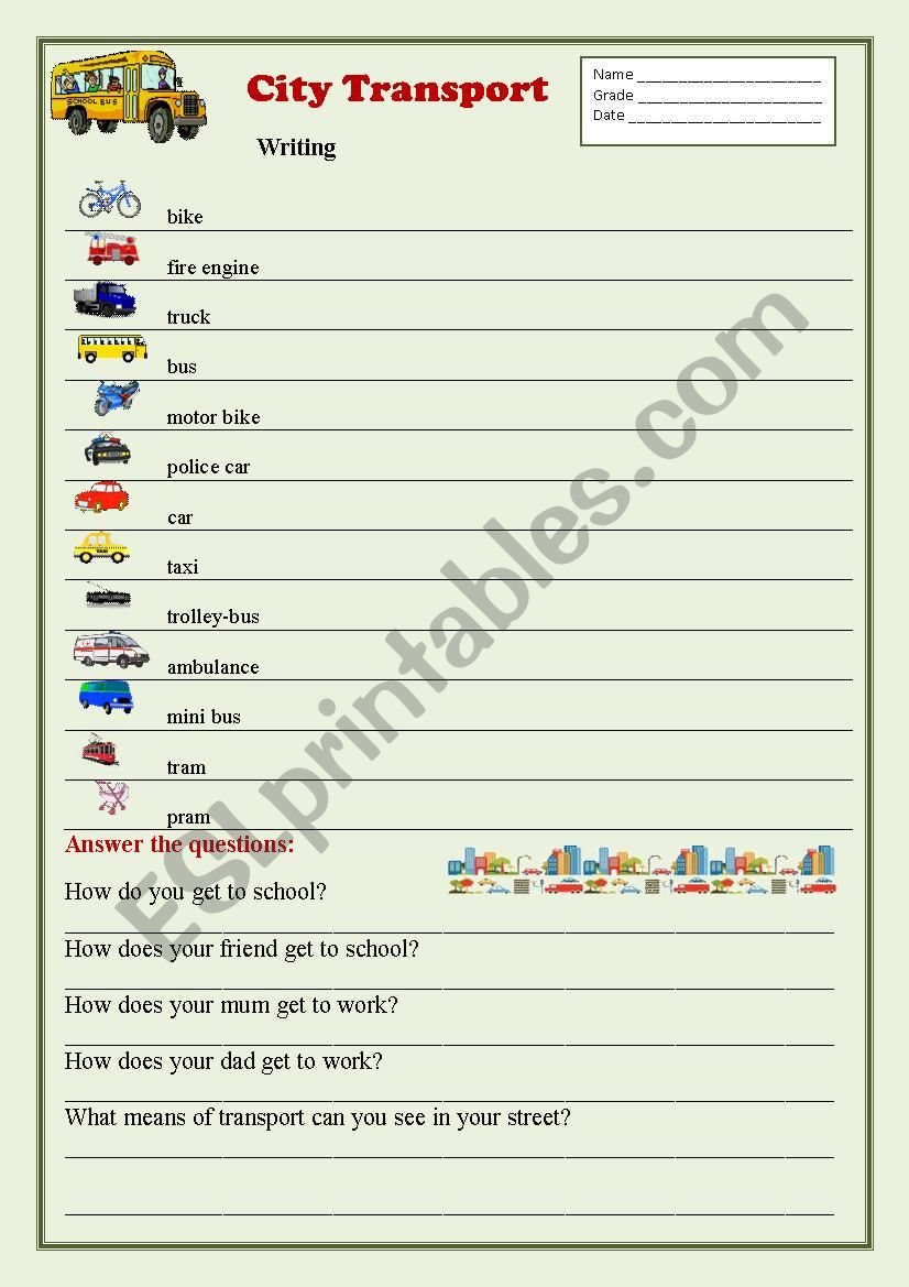 City Transport/Vocabulary worksheet