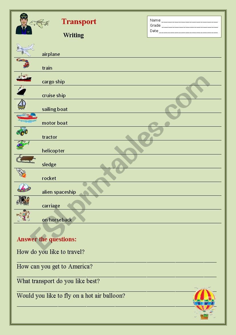 Transport/Writing worksheet