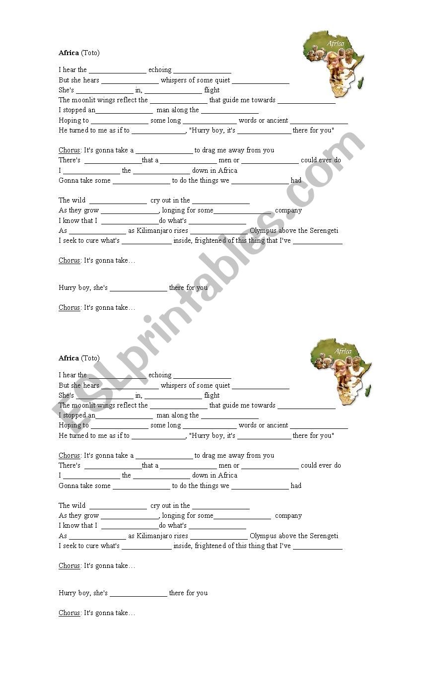 Song Africa (Toto) worksheet