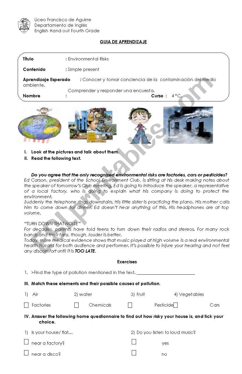 Environmental risks worksheet