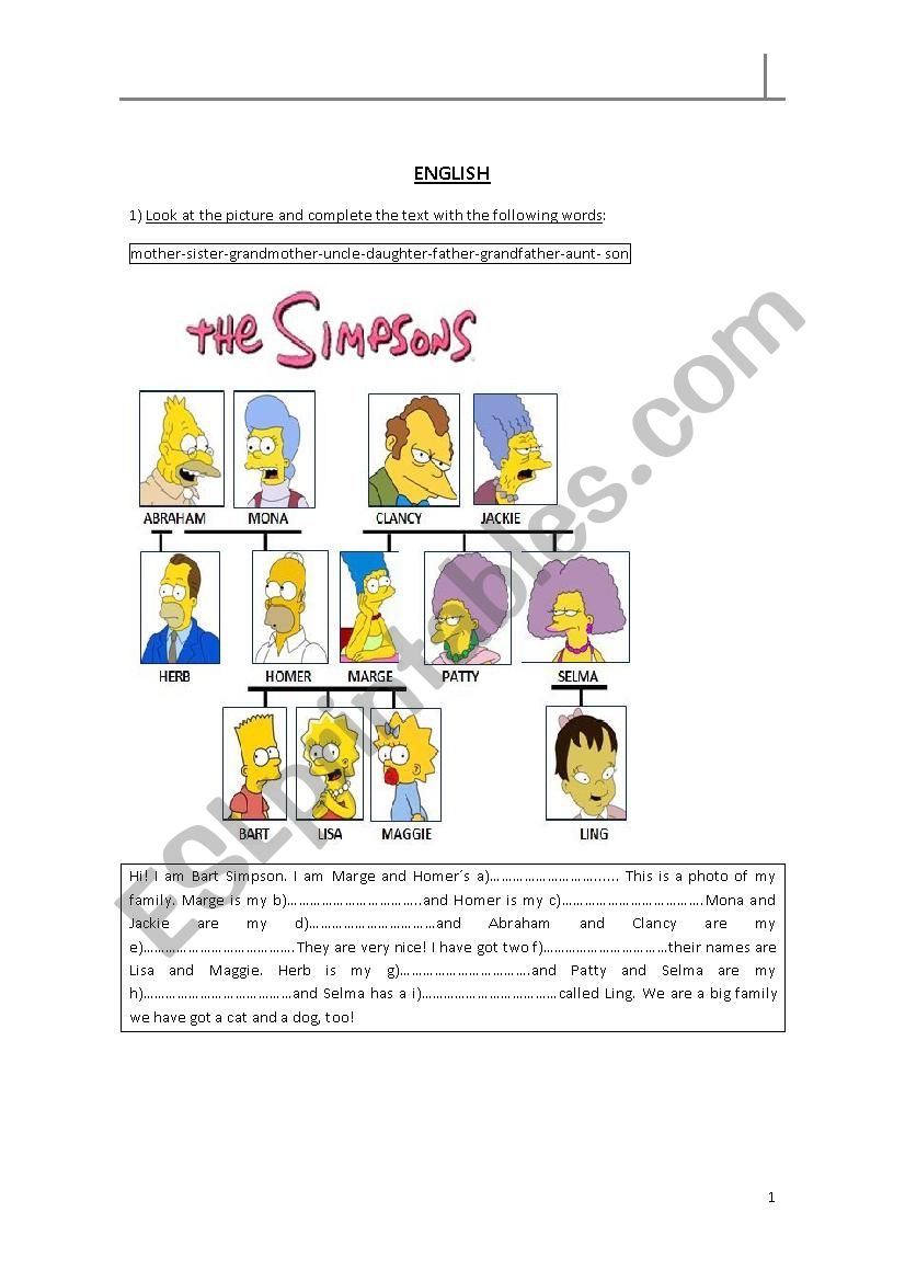HAVE/HAS GOT Simpsons family worksheet