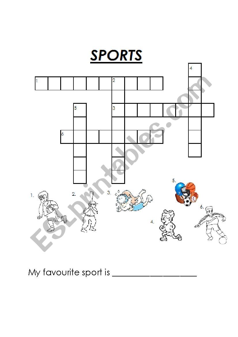 elementary sports crossword, simple. 