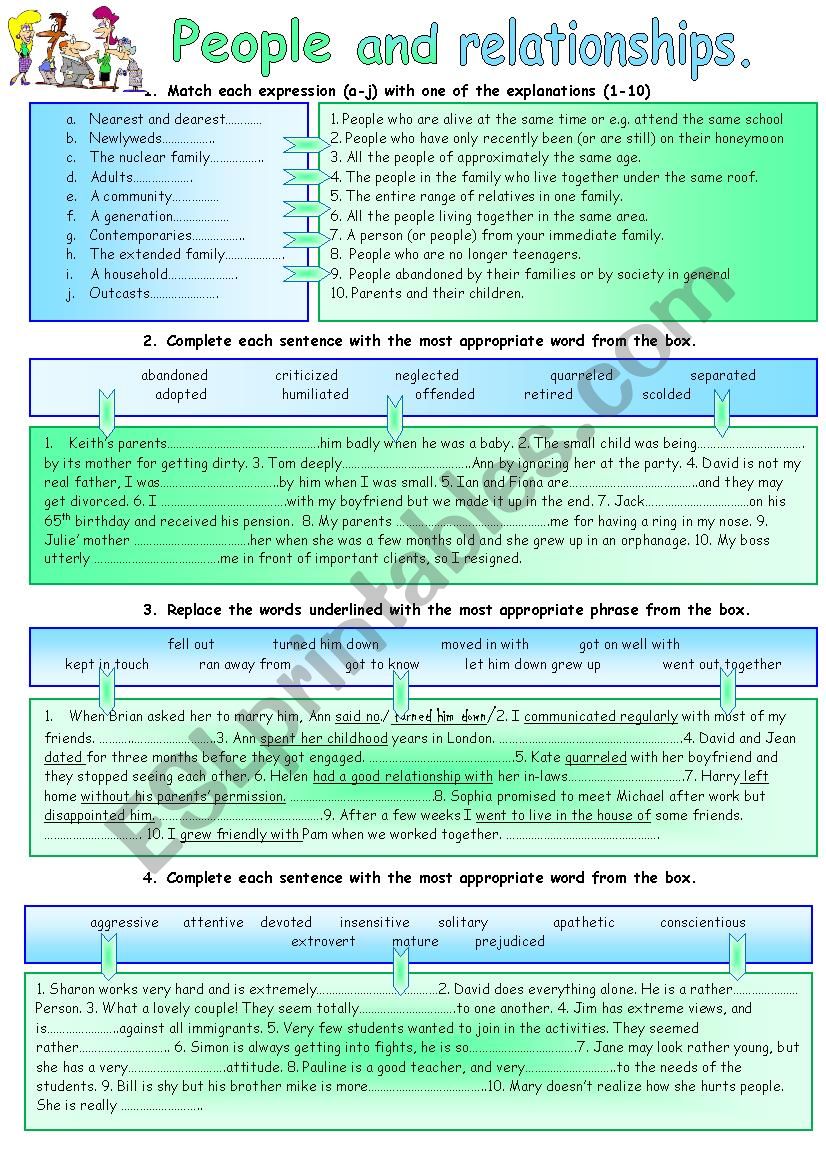 People and relationships. worksheet