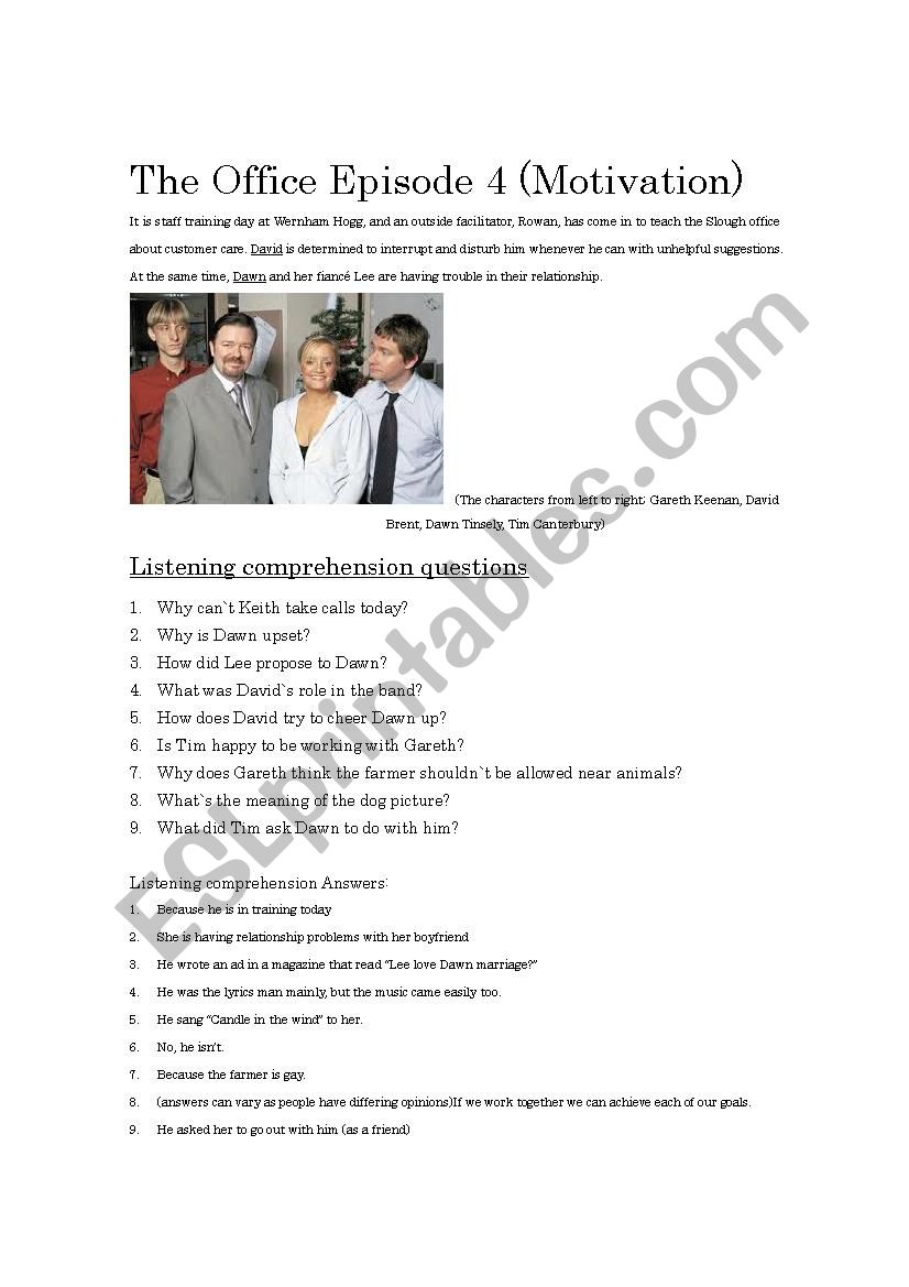 The Office Uk episode 4 staff training listening comprehension and
