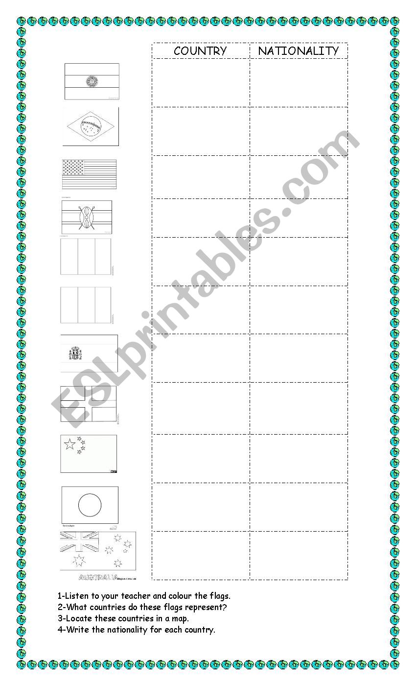 countries and flags worksheet