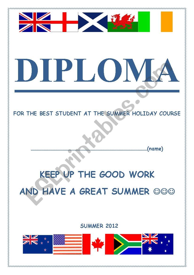 DIPLOMA for the students at ENGLISH SPEAKING COUNTRIES SUMMER COURSE