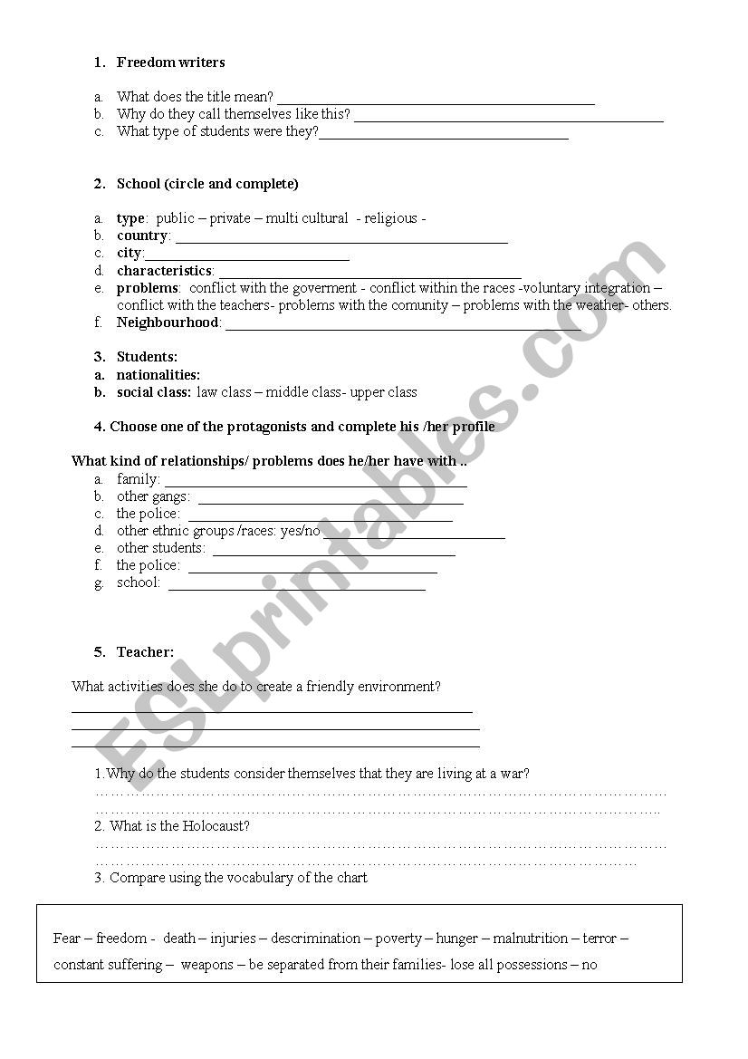 Freedom Writers worksheet