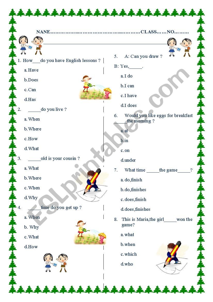 english test worksheet