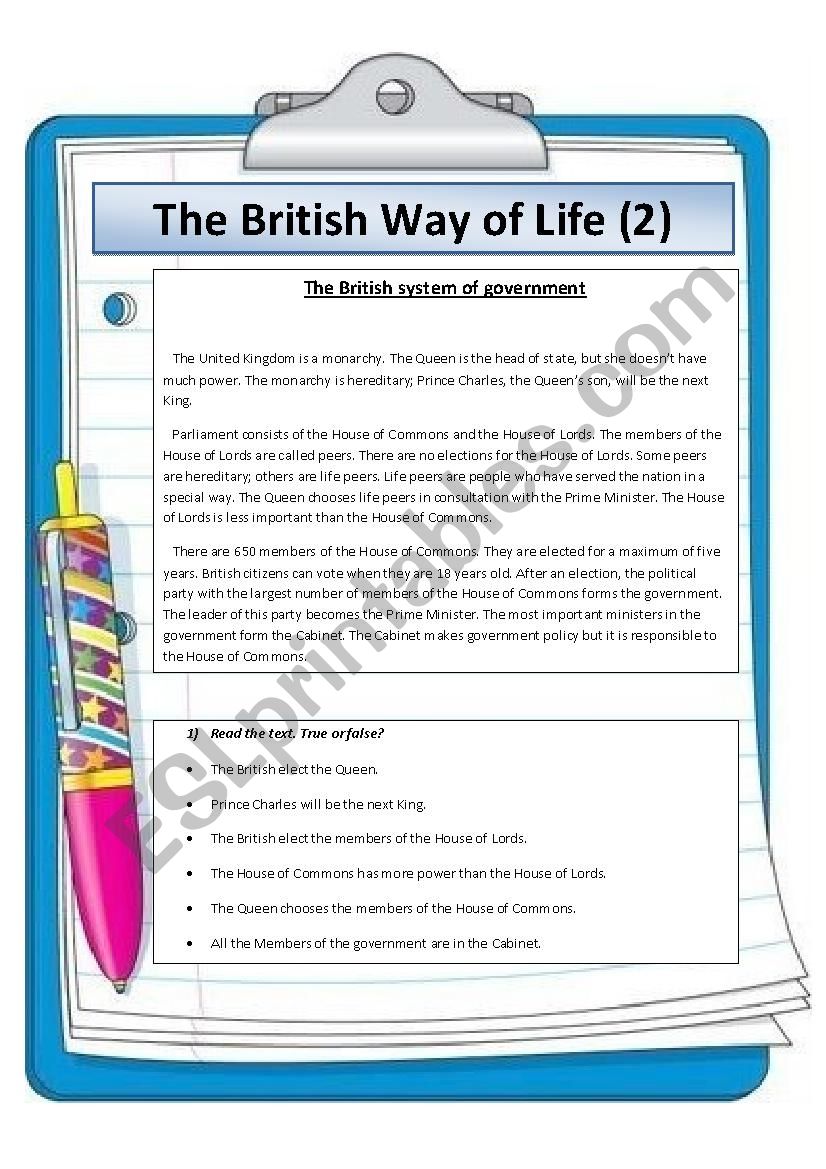 The British Way of Life (2) The British system of government