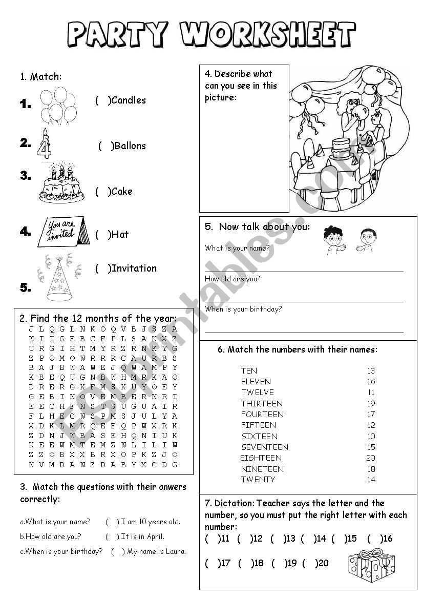 Party Worksheet worksheet