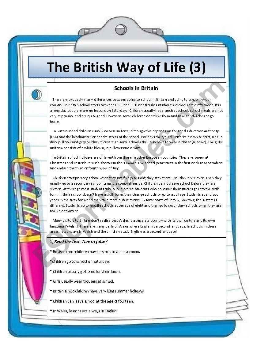 The British Way of Life (3)  Schools in Britain