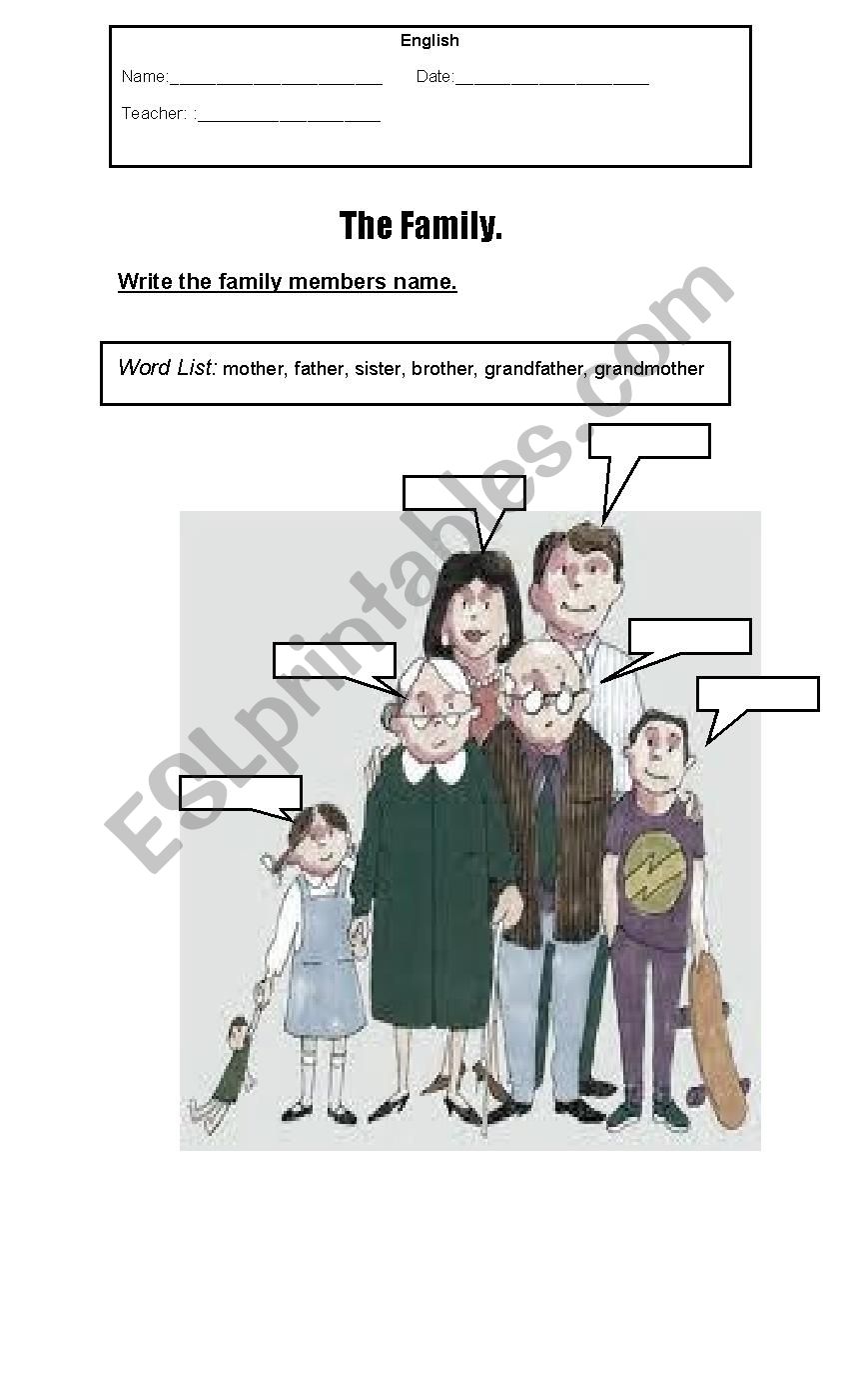 the family worksheet